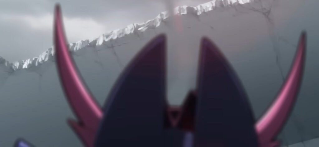 A screenshot of the back of an enemy Gai is fighting, probably the very top of their helmet. From the teaser trailer for Yoroi Shin Den Samurai Troopers.
